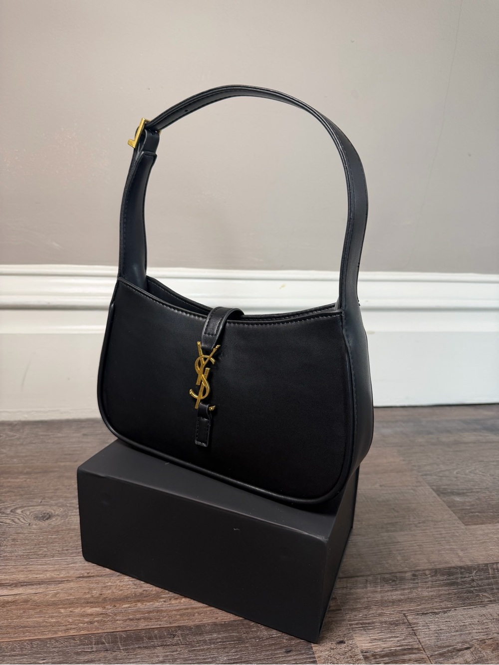 NEW Saint Laurent Black Leather Shoulder Bag with Gold YSL Accent Unknown Source